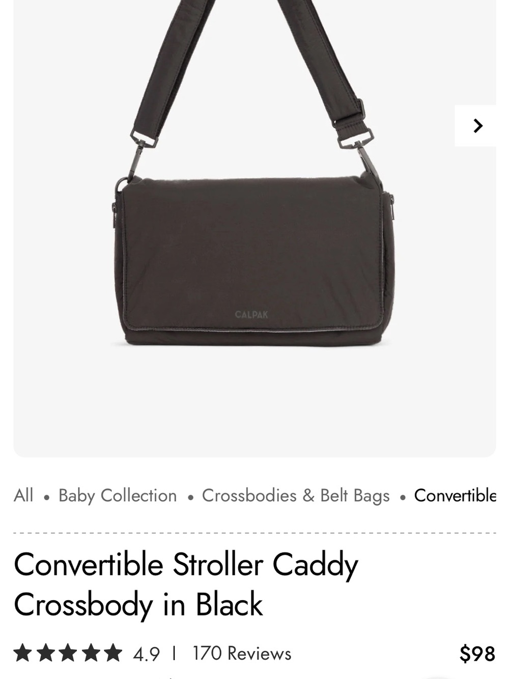 Calpak Convertible Crossbody & Belt Bag in Black - Missing One Magnet Closure